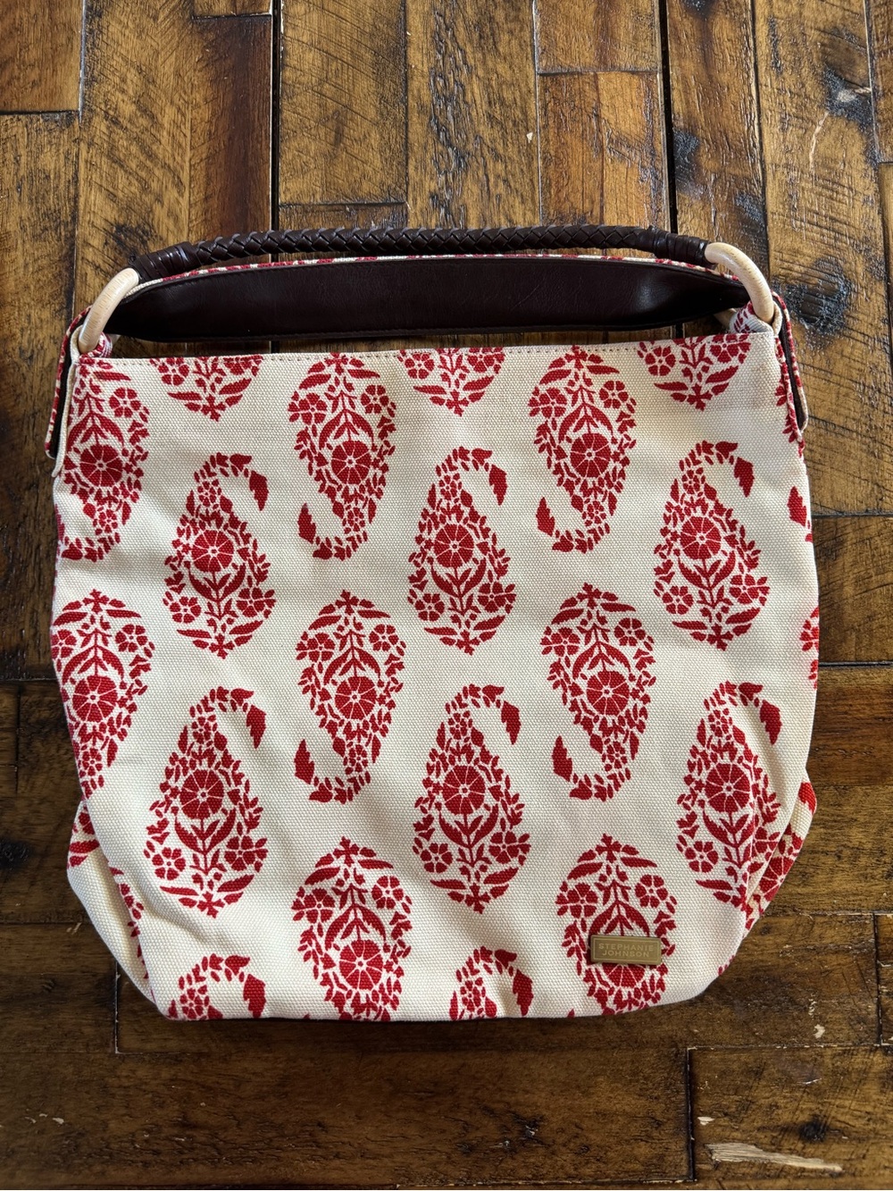 Stephanie Johnson Loop Paisley Canvas Hobo Shoulder Bag Red Cream